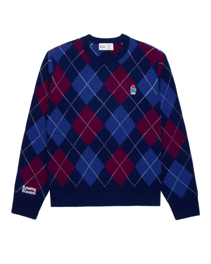 Paddington Cashmere Argyle Sweater Navy and Maroon Argyle