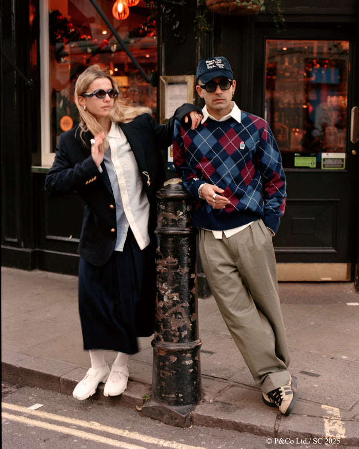 Paddington Cashmere Argyle Sweater Navy and Maroon Argyle