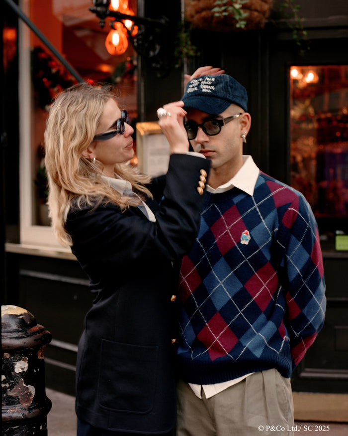 Paddington Cashmere Argyle Sweater Navy and Maroon Argyle