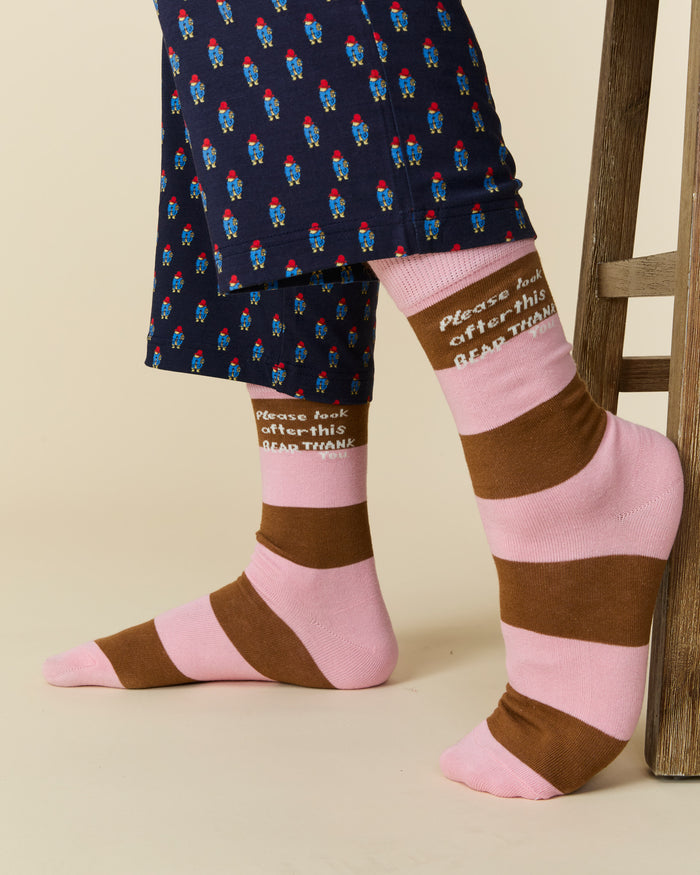 Paddington Striped Socks Pink Brown Stripe