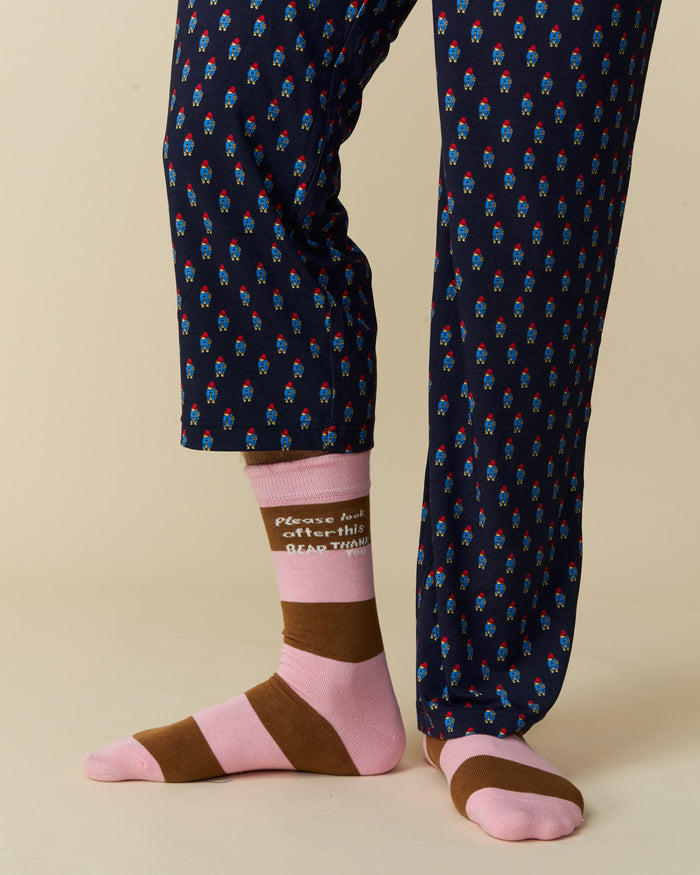 Paddington Striped Socks Pink Brown Stripe