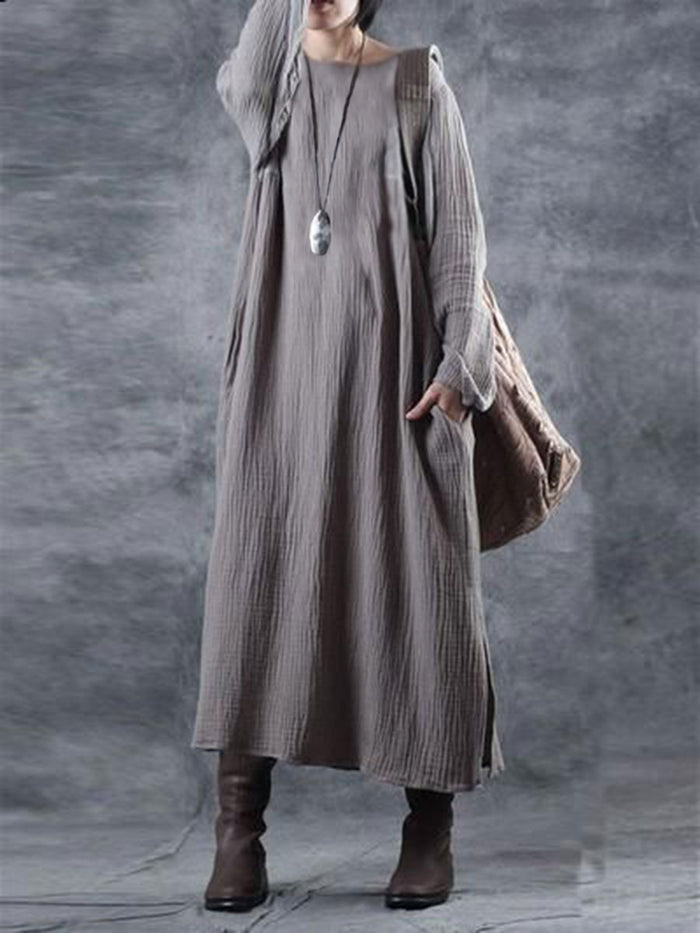 Personality Fashion Solid Color Round Neck Dress