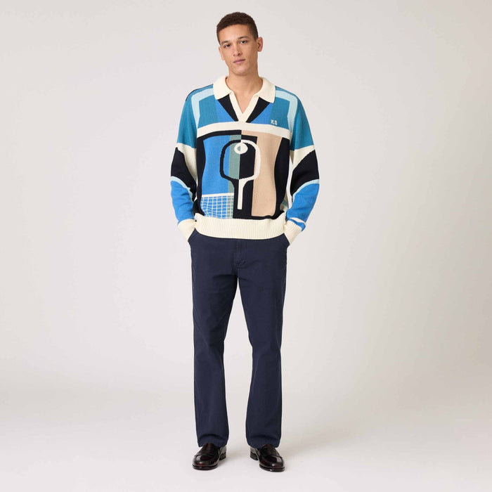 Pickleball Sweater Blue Brown Multicolor