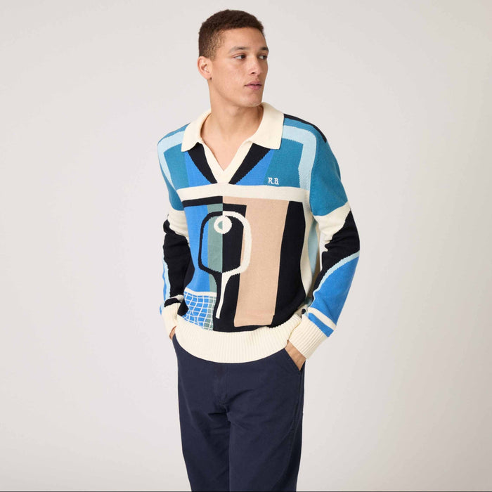 Pickleball Sweater Blue Brown Multicolor