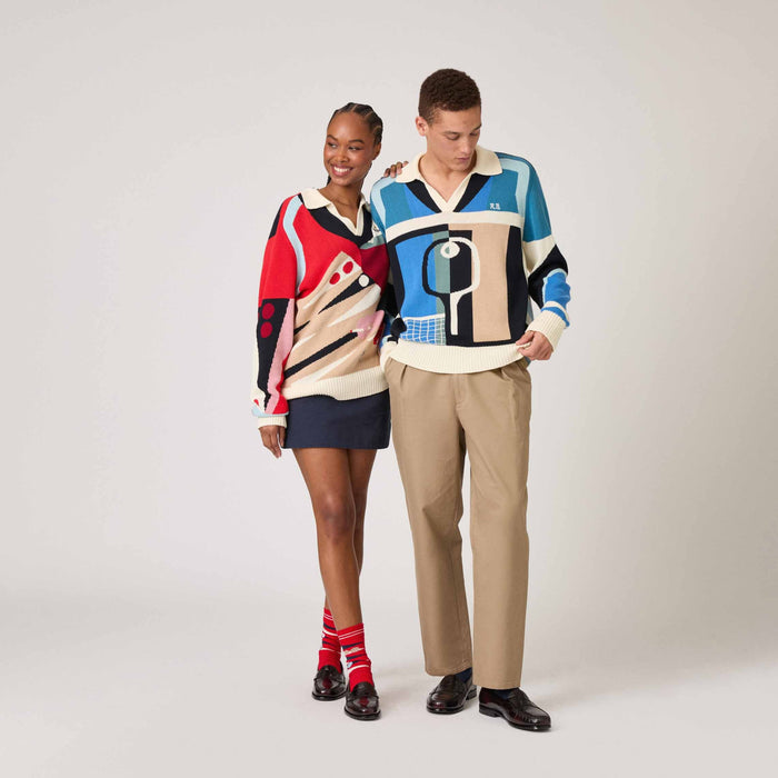 Pickleball Sweater Blue Brown Multicolor