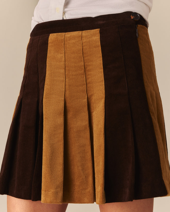 Pippa Mixed Corduroy Pleated Skirt Brown Brown / XL
