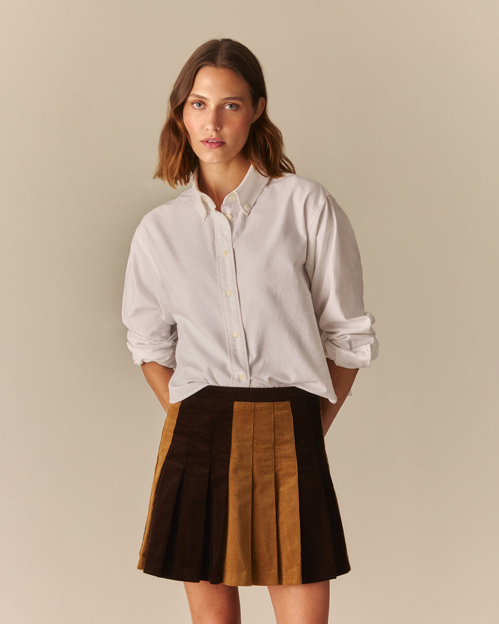 Pippa Mixed Corduroy Pleated Skirt Brown Brown / XL