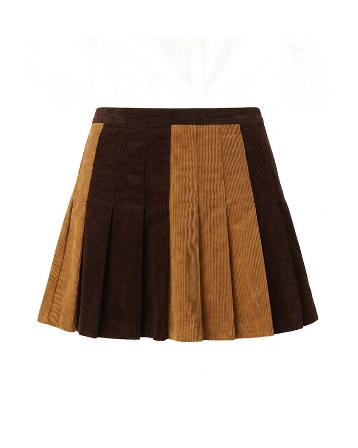 Pippa Mixed Corduroy Pleated Skirt Brown Brown / XL