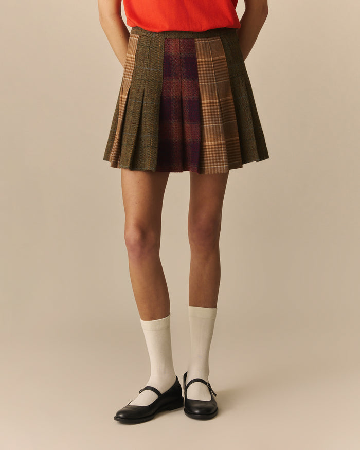 Pippa Wool Mixed Plaid Pleated Skirt Multi-Color Multi-Color / XL