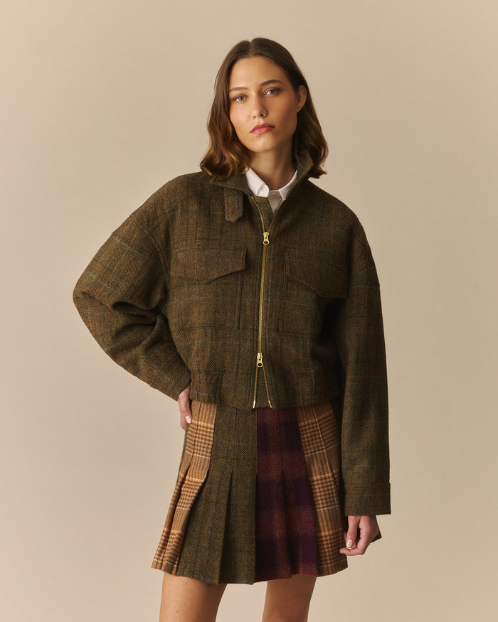 York Wool Hunter's Plaid Funnel Neck Jacket Green Green / XL