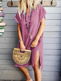 Plus Size Casual Solid V-Neck Short Sleeve Casual Dresses