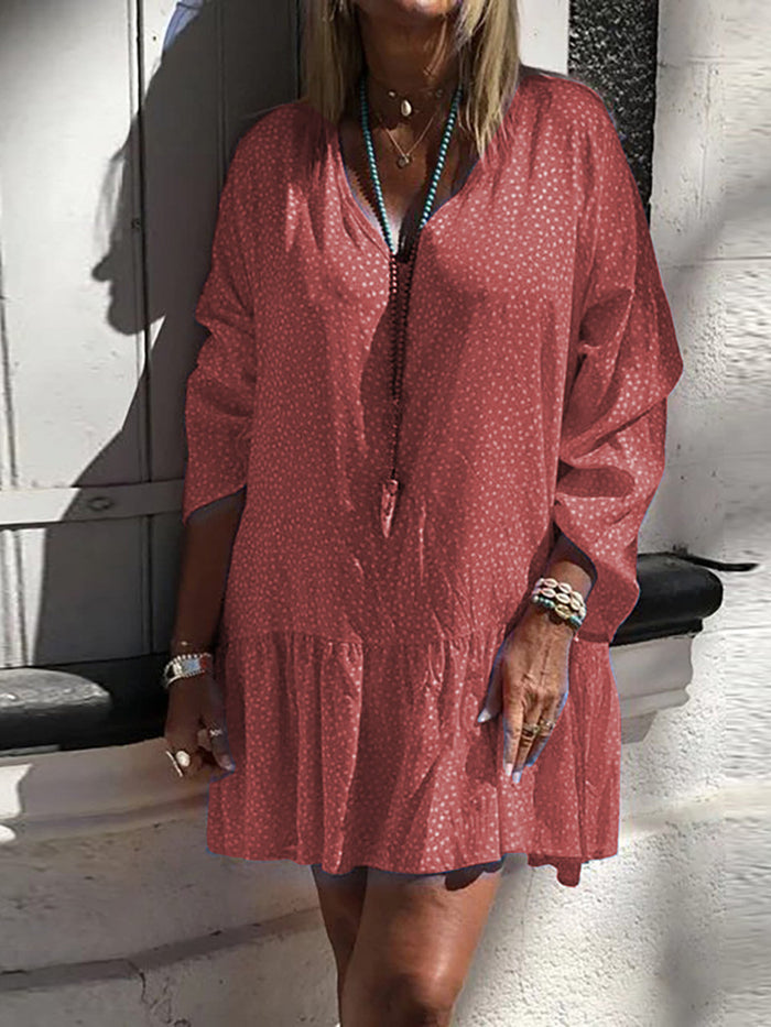 Polka Dot Printed Long Sleeve Casual Dress