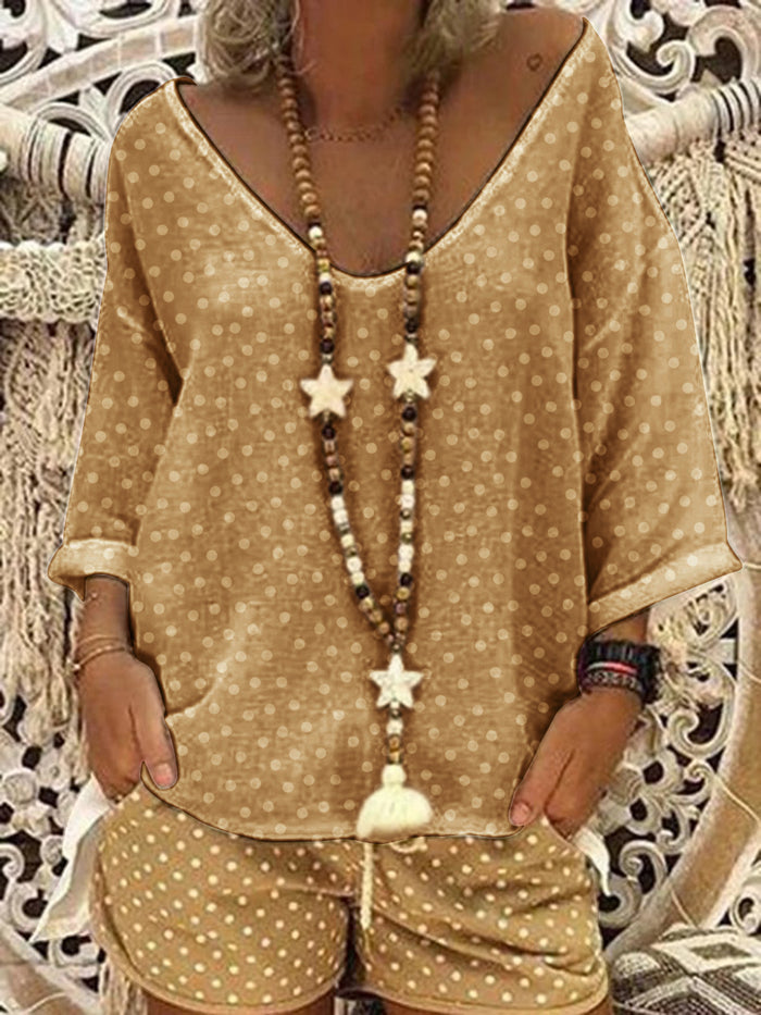 Polka Dot V-neck Short Suit