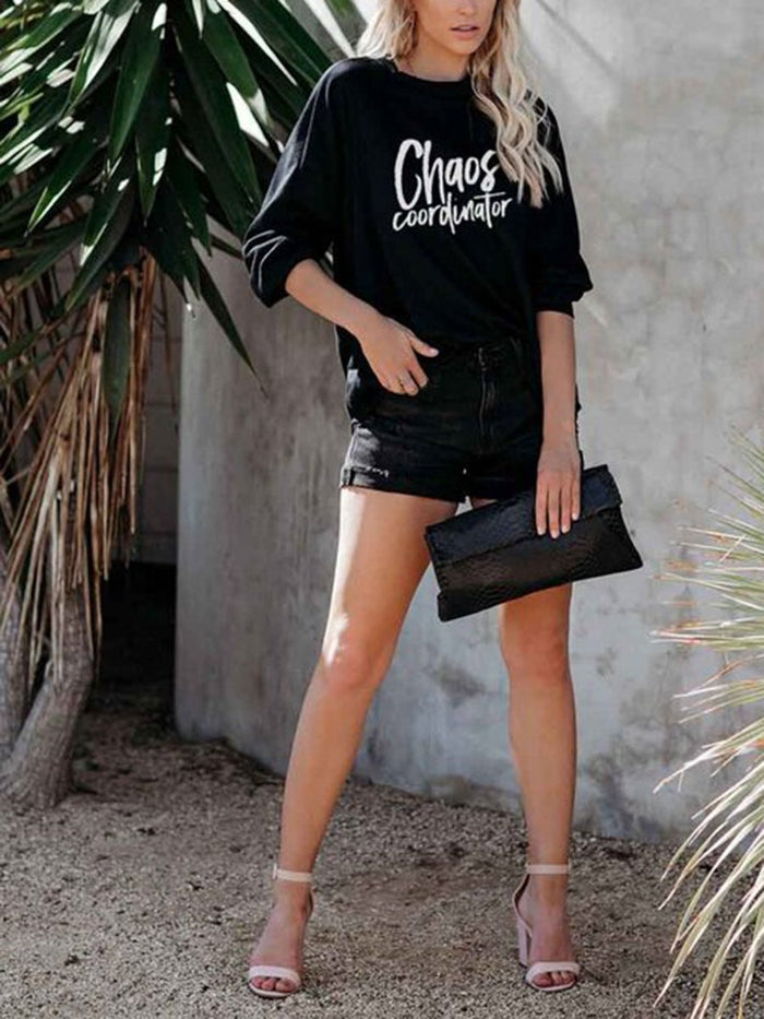 Printed Casual Off-The-Shoulder Long-Sleeved T-Shirt