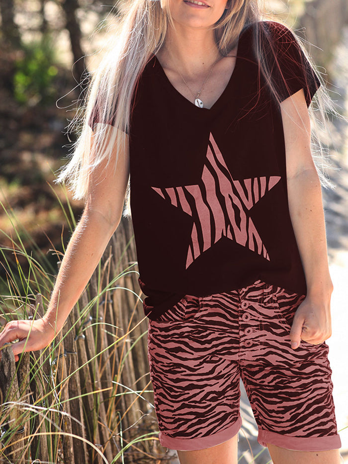 Printed Casual Short Sleeve Suit