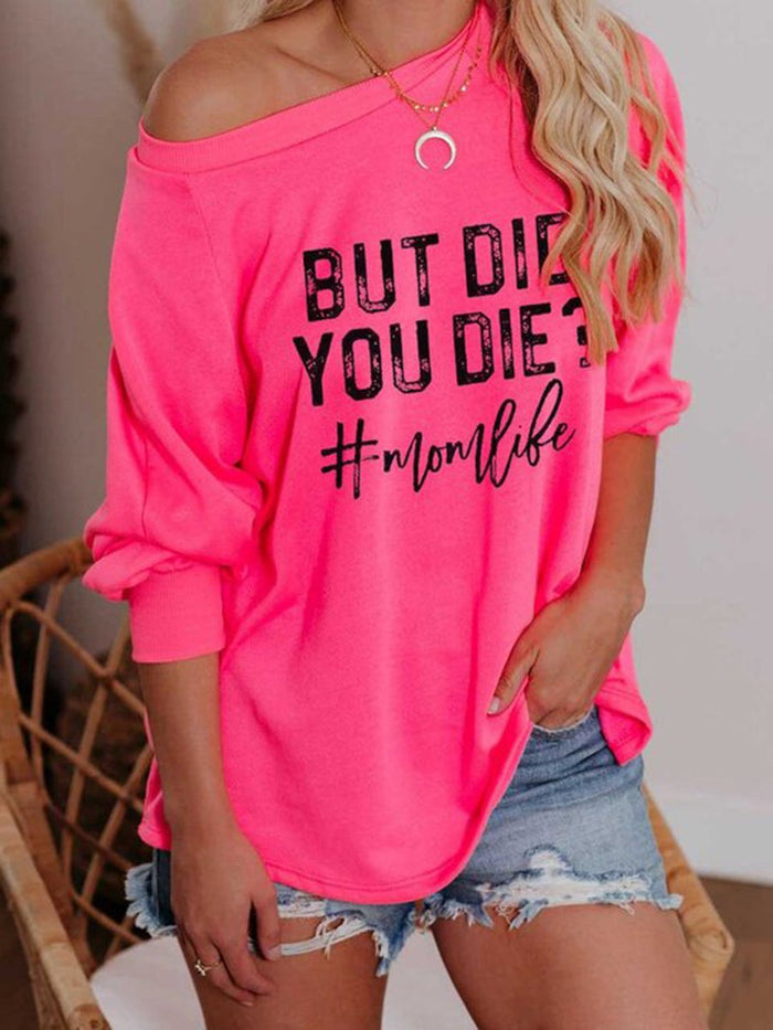 Printed Loose Strapless Long-Sleeved T-Shirt