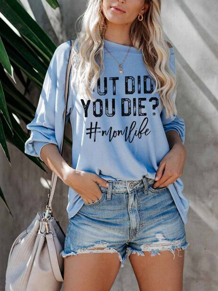 Printed Loose Strapless Long-Sleeved T-Shirt