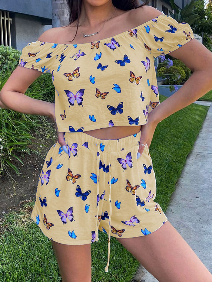 Printed One Shoulder Shorts Casual Set
