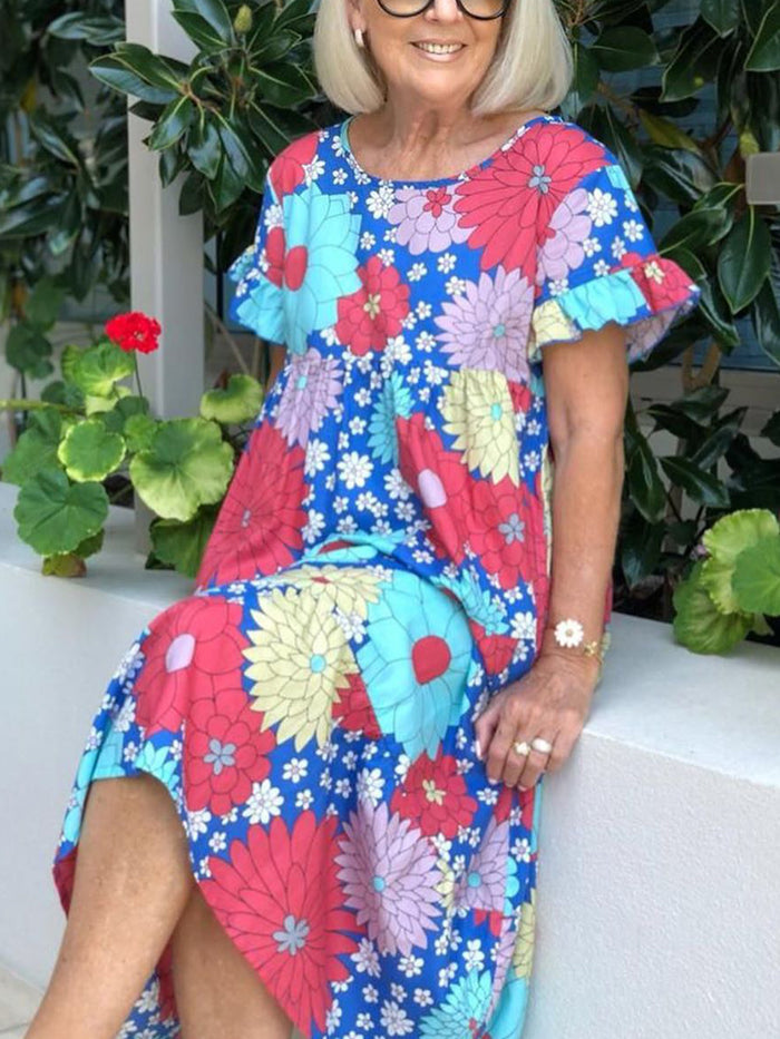 Printed Short Sleeve Round Neck Casual Dress