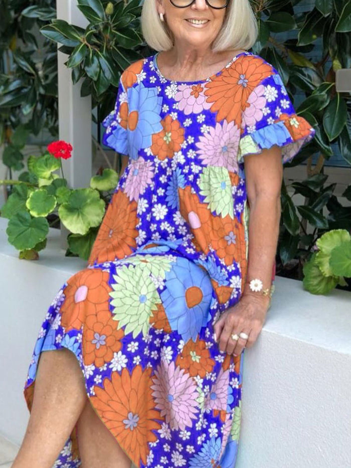 Printed Short Sleeve Round Neck Casual Dress