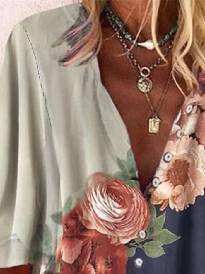 Printed V-Neck Casual Top