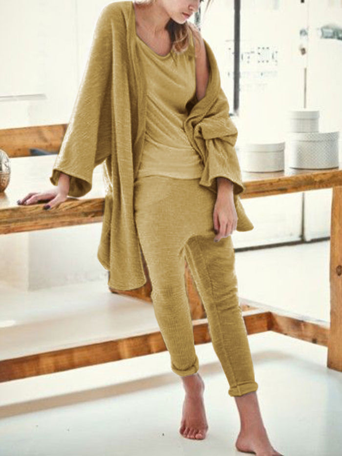 Pure Color Loose Tops Casual Women's Three-Piece Set
