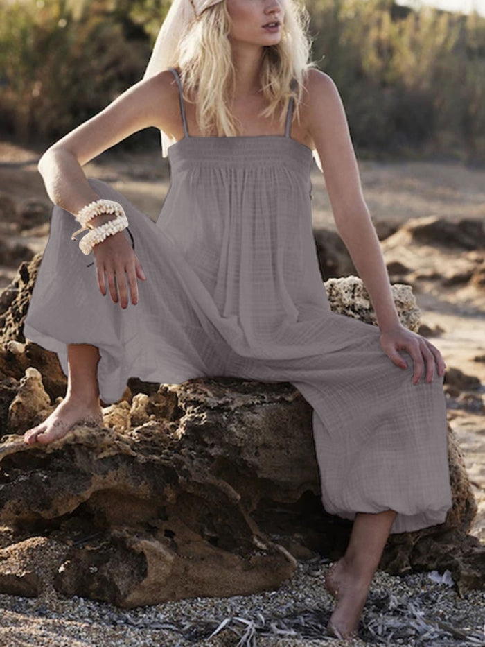 Pure Color Sling Tube Top Casual Loose Jumpsuit