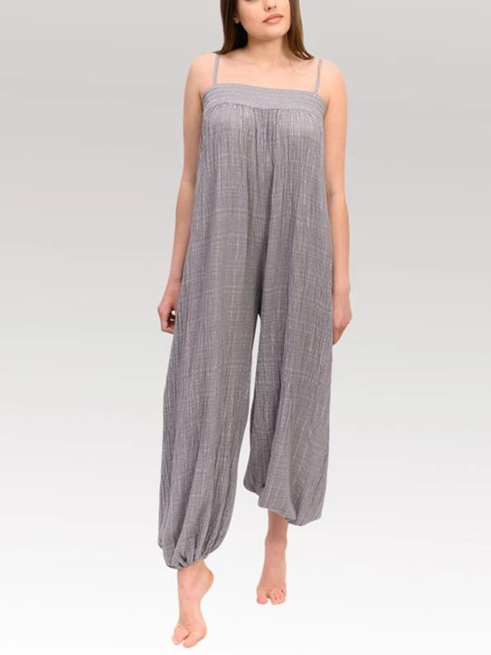 Pure Color Sling Tube Top Casual Loose Jumpsuit