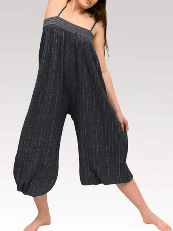 Pure Color Sling Tube Top Casual Loose Jumpsuit