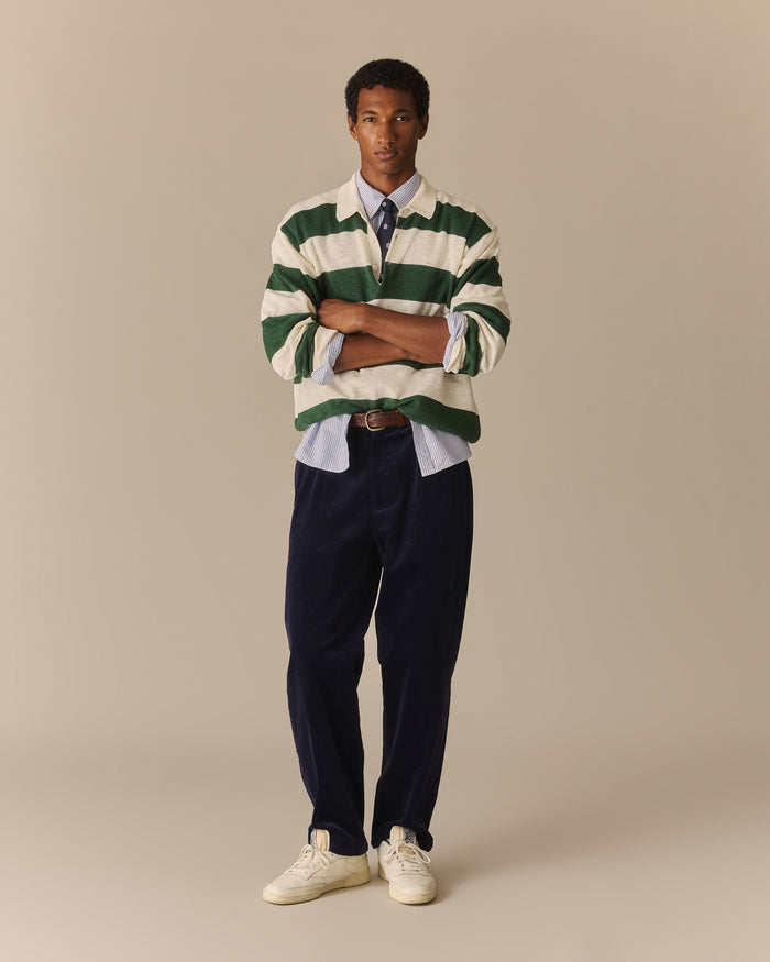 Relaxed Cotton Slub Rugby Sweater Green & White Green & White / XL