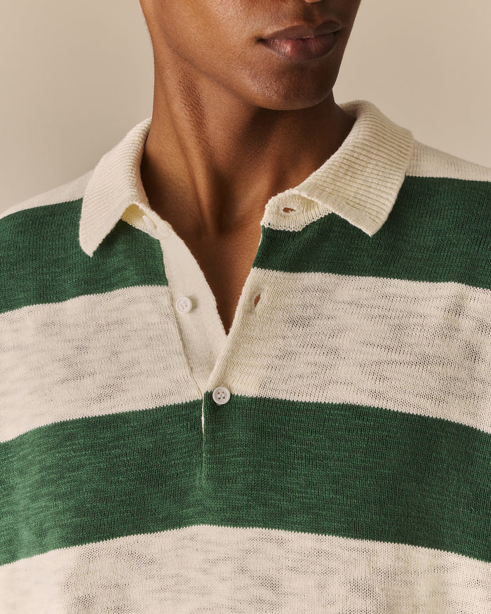 Relaxed Cotton Slub Rugby Sweater Green & White Green & White / XL