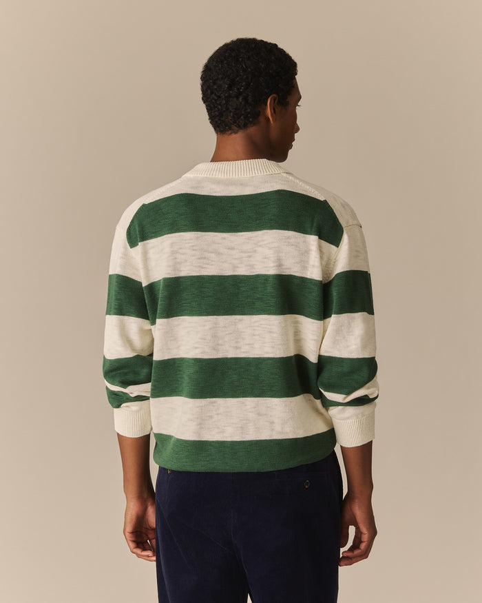 Relaxed Cotton Slub Rugby Sweater Green & White Green & White / XL