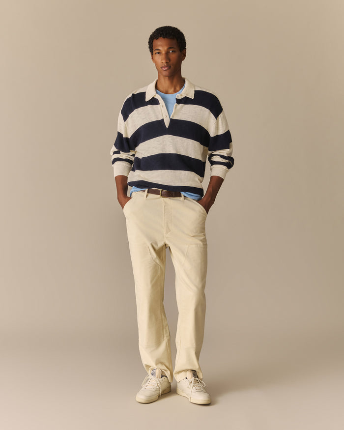 Relaxed Cotton Slub Rugby Sweater Navy & White Navy & White / XL