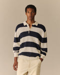 Relaxed Cotton Slub Rugby Sweater Navy & White Navy & White / XL