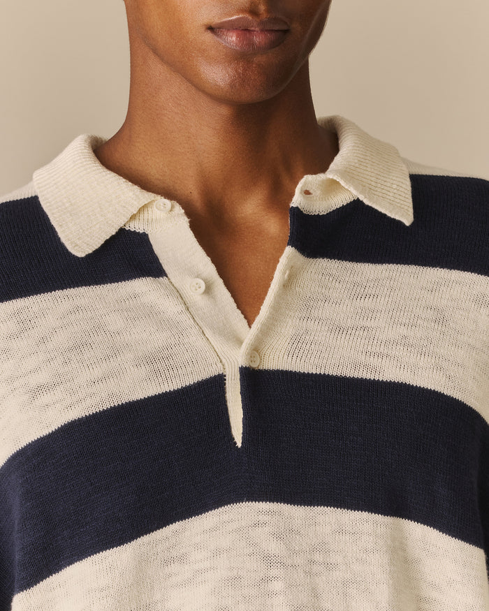Relaxed Cotton Slub Rugby Sweater Navy & White Navy & White / XL