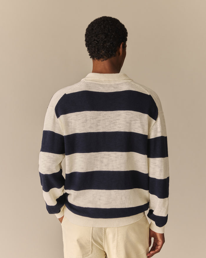 Relaxed Cotton Slub Rugby Sweater Navy & White Navy & White / XL