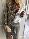 Retro Casual Loose Long Sleeve Leopard Colorblock Shirt