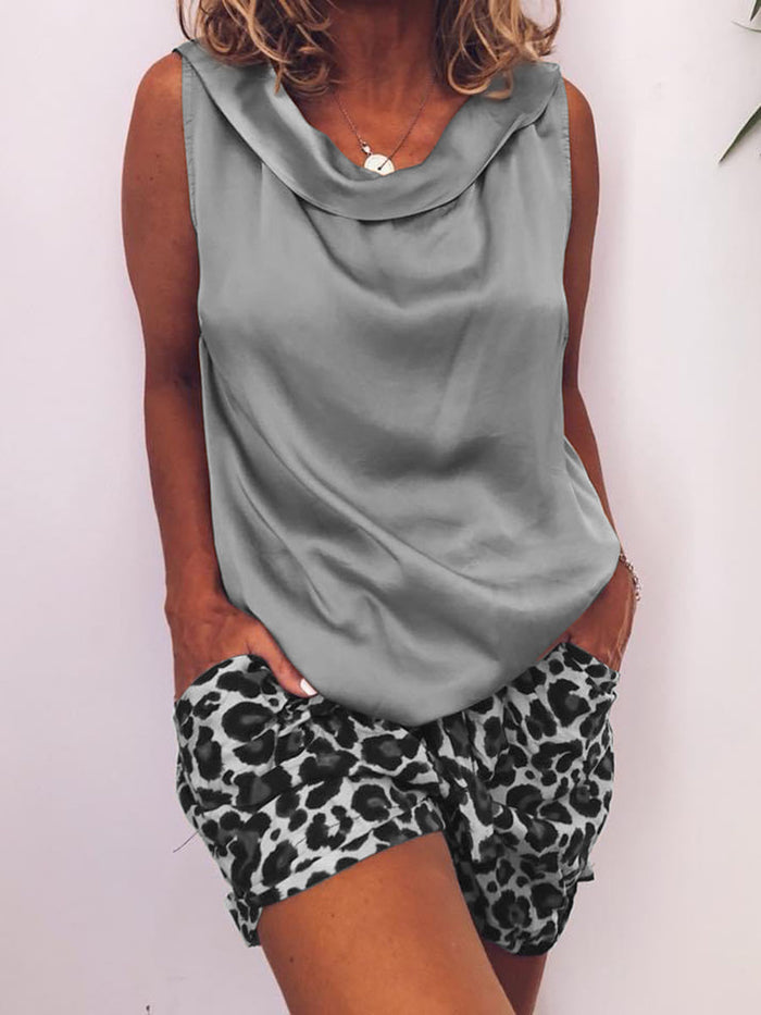 Retro Casual Loose Top Leopard Print Shorts Suit