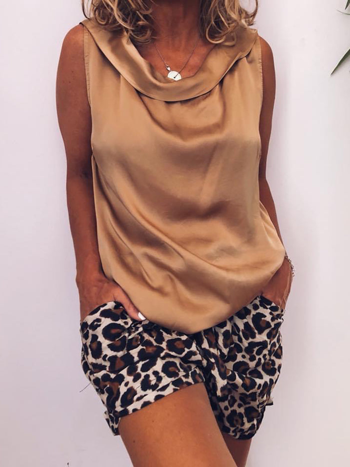 Retro Casual Loose Top Leopard Print Shorts Suit