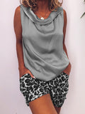 Retro Casual Loose Top Leopard Print Shorts Suit