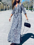 Retro Elegant V Neck Leopard Print Maxi Dress