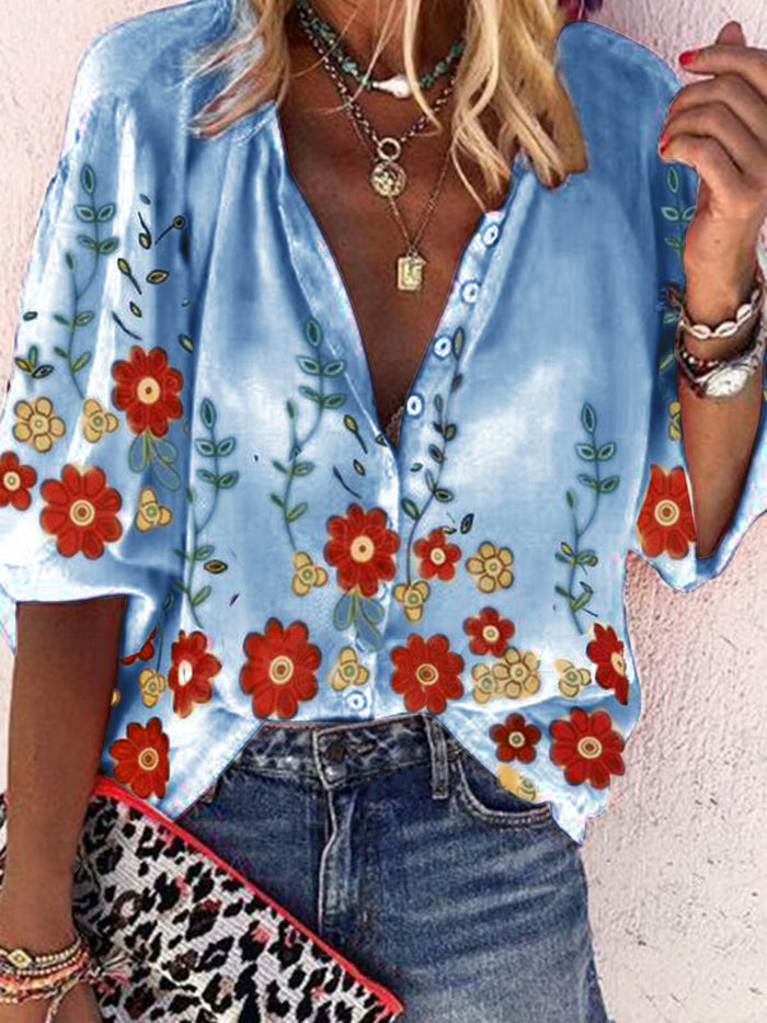 Romantic Idyllic Floral Shirt Top