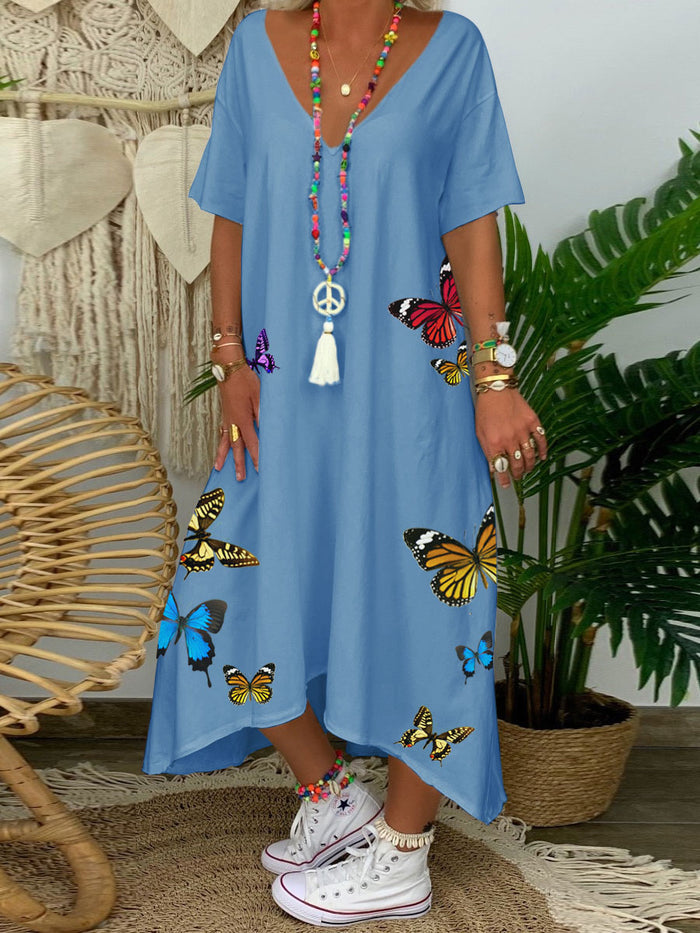 Romantic Pastoral Butterfly Print Dress