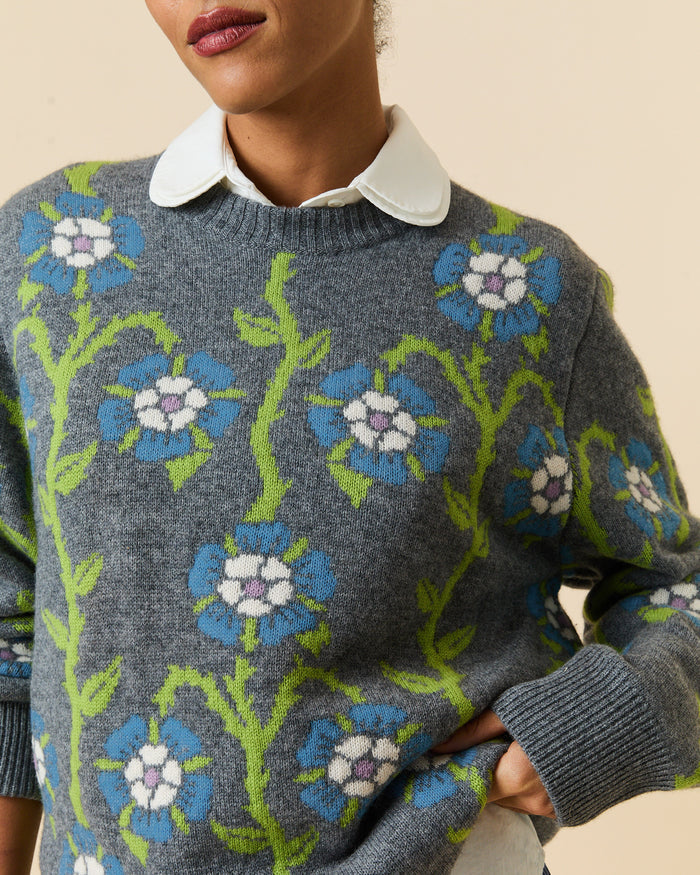 Roses Sweater Heather Grey Multi