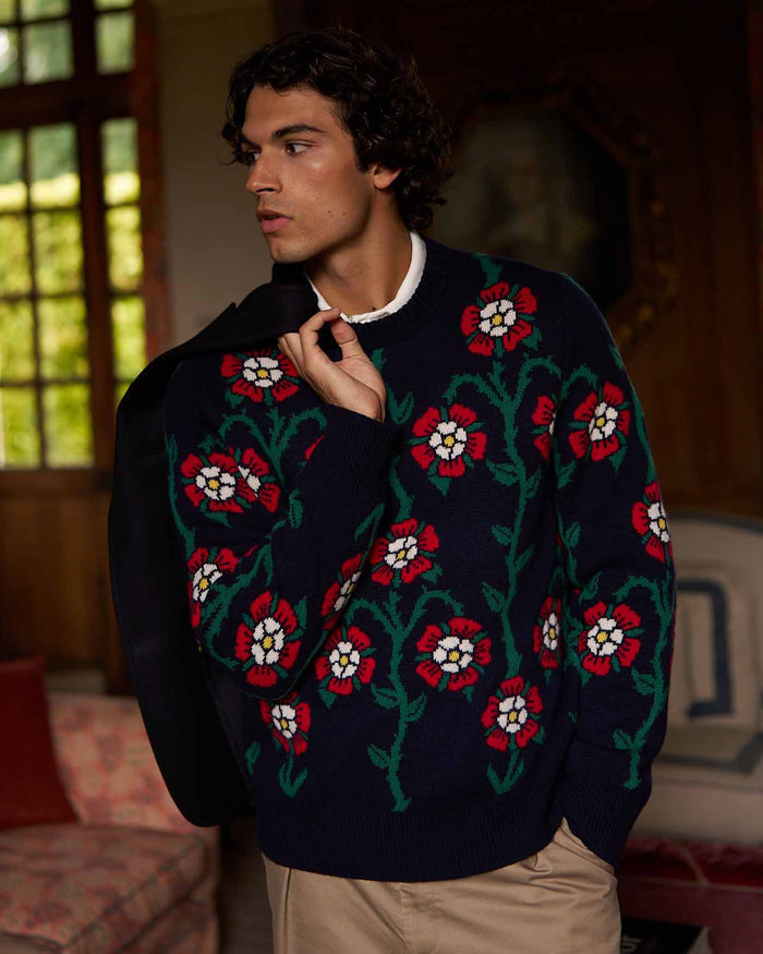 Roses Sweater Navy Multi