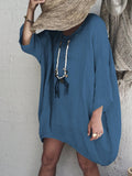 Round Neck Casual Solid Linen Blouses