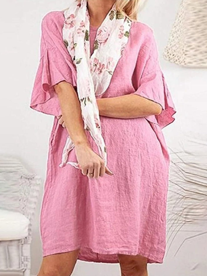 Round Neck Flare Sleeve Casual Dress