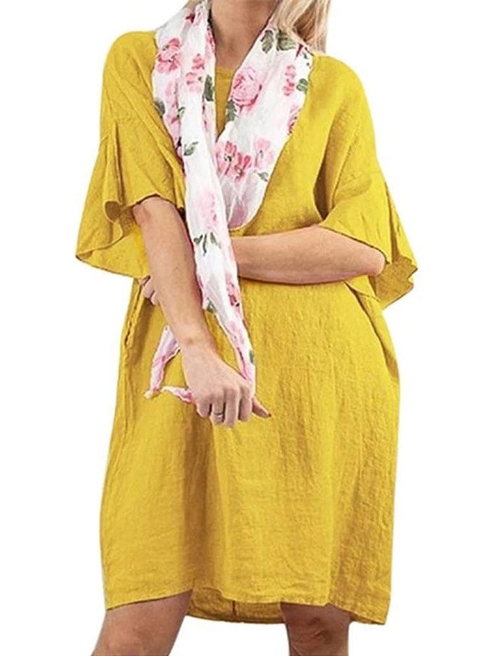 Round Neck Flare Sleeve Casual Dress