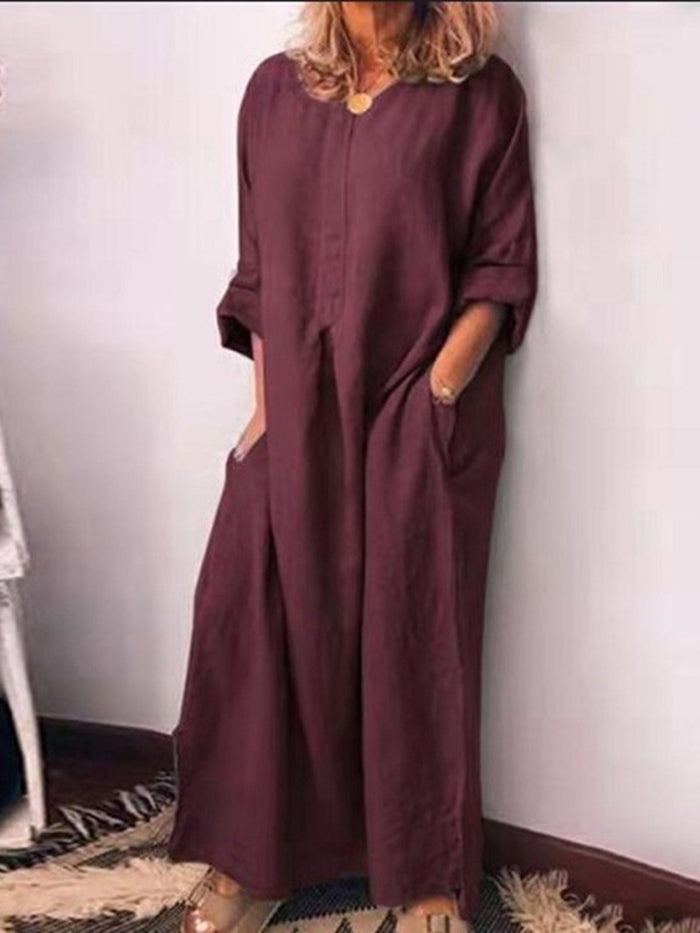 Round Neck Long Sleeve Long Casual Dress