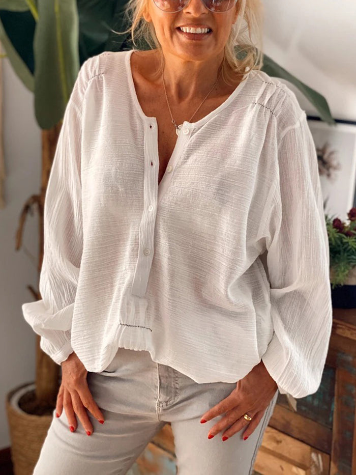 Round Neck Long Sleeve Solid Color Casual Loose Blouses
